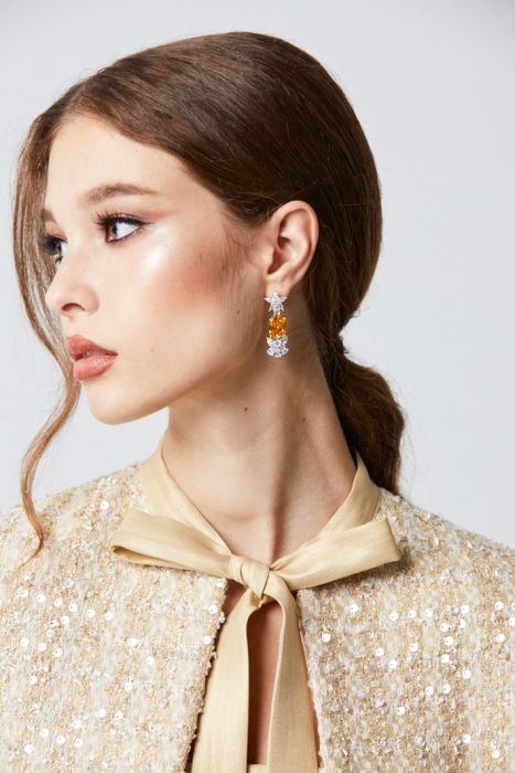 Silver Yellow Drop Earrings
