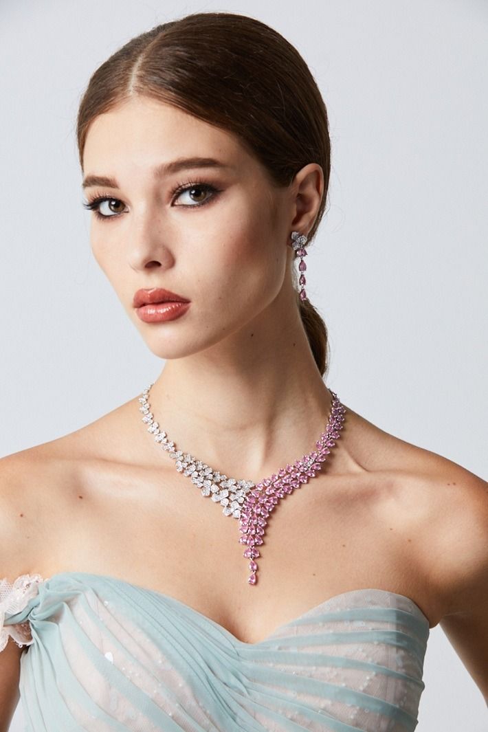 Pink Cascade Necklace Set