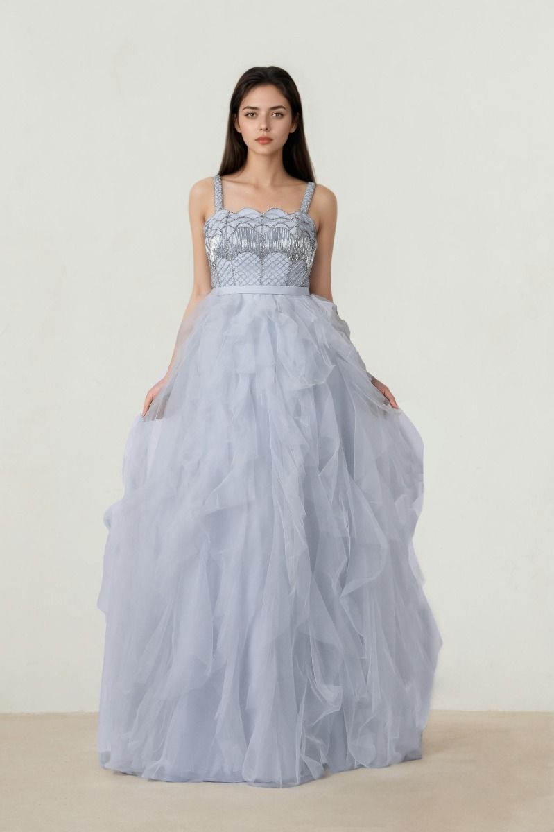 Ruffled Tulle Strap Dress
