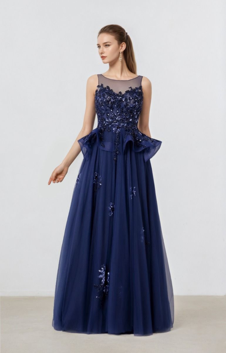 Crystal Bloom Peplum Gown