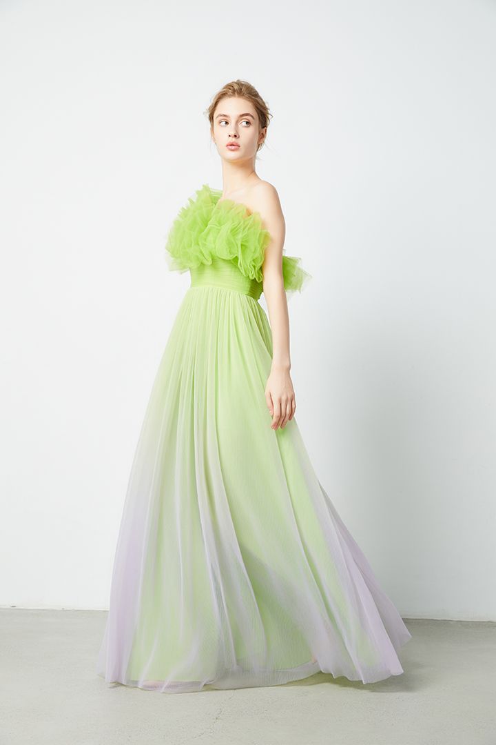 Frill trimming neckline dress
