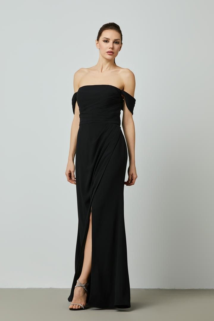 Off-Shoulder Draped A-Linen Dress
