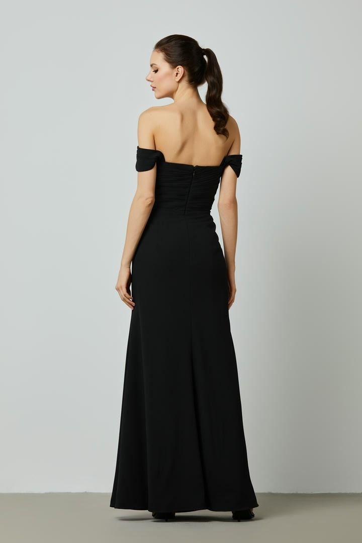 Off-Shoulder Draped A-Linen Dress