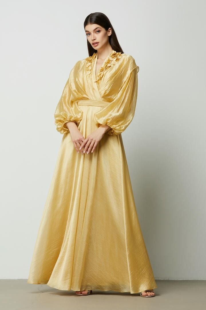 Golden Satin Belted Gown