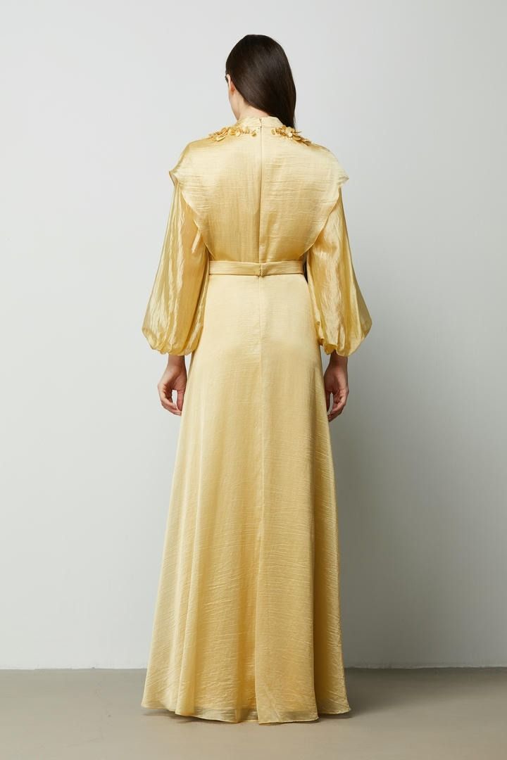 Golden Satin Belted Gown