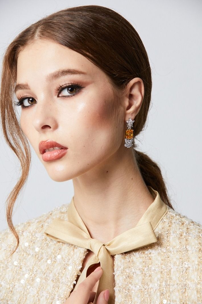 Silver Yellow Drop Earrings