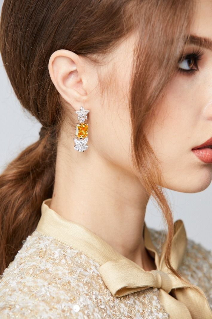 Silver Yellow Drop Earrings
