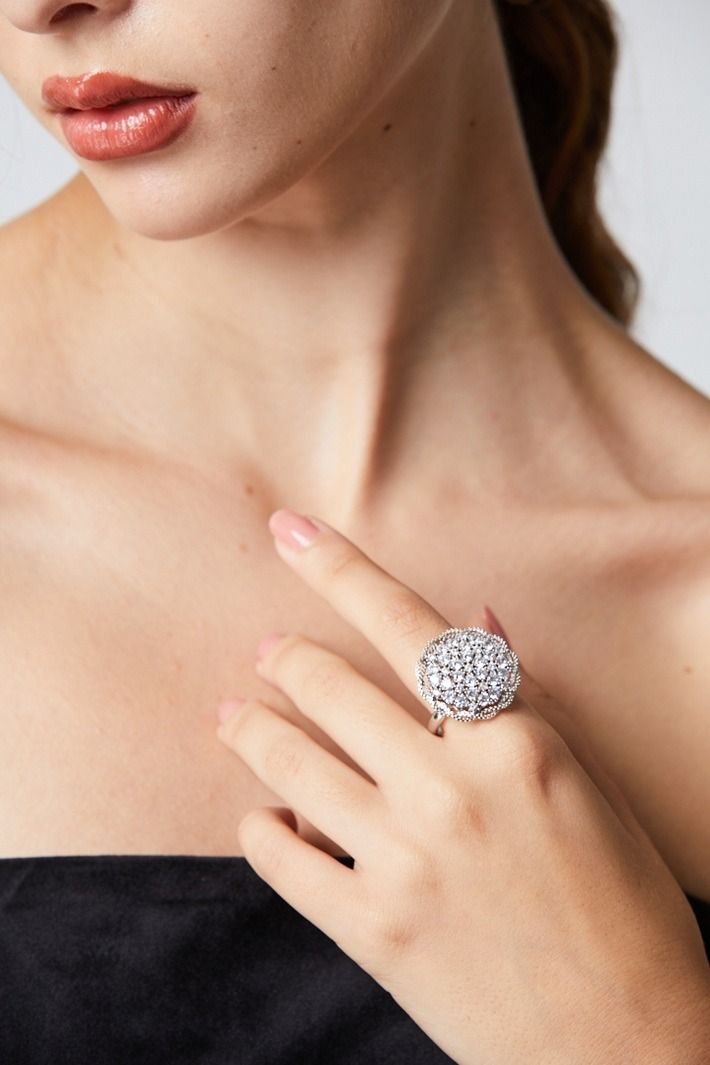 Silver Crystal Bloom Ring