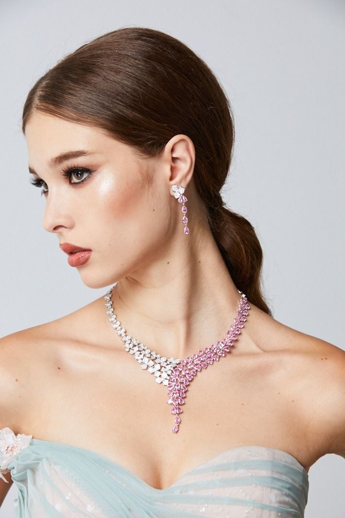 Pink Cascade Necklace Set