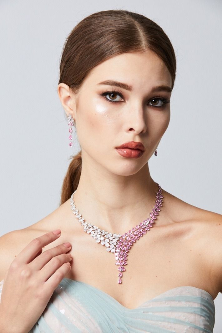 Pink Cascade Necklace Set