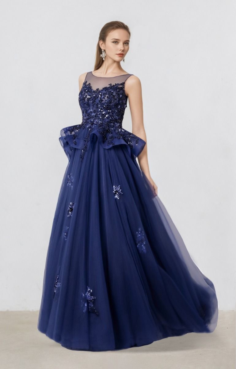 Crystal Bloom Peplum Gown