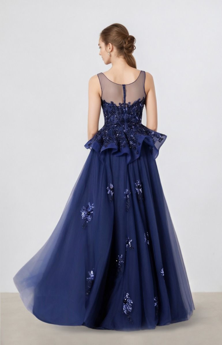 Crystal Bloom Peplum Gown
