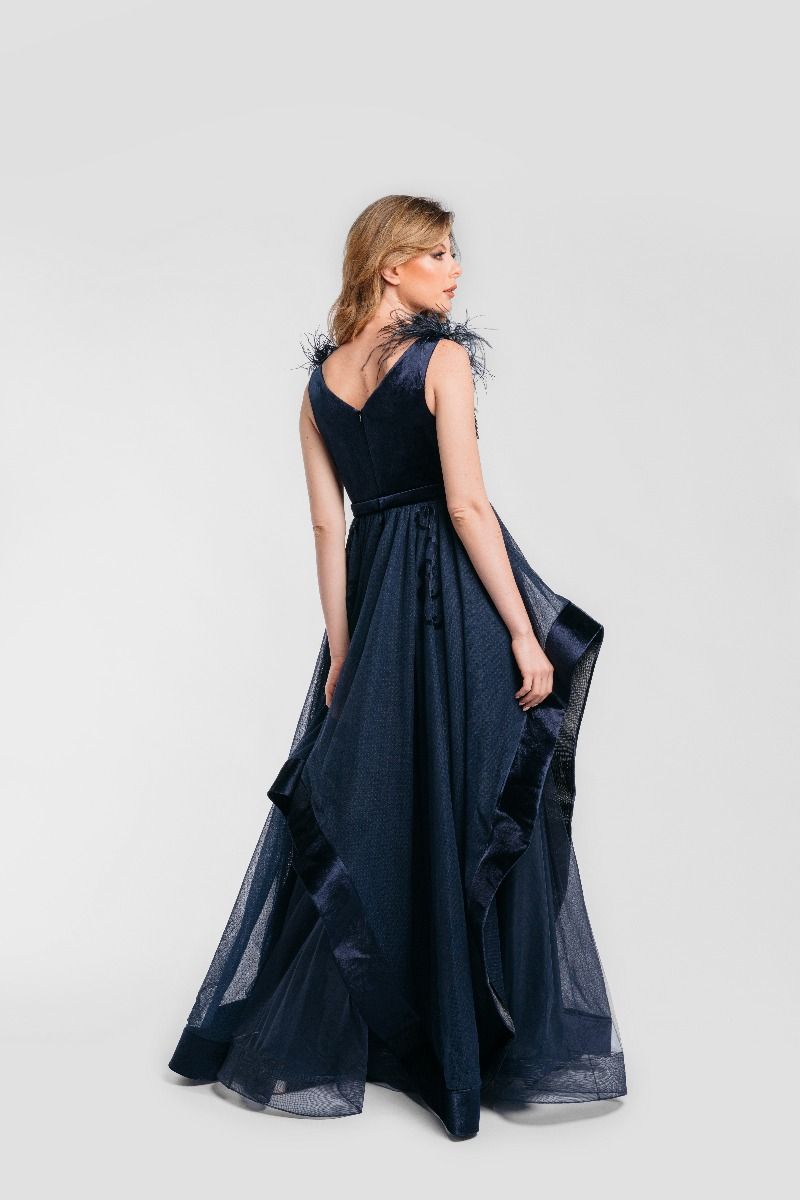 embellished feather shoulders dress