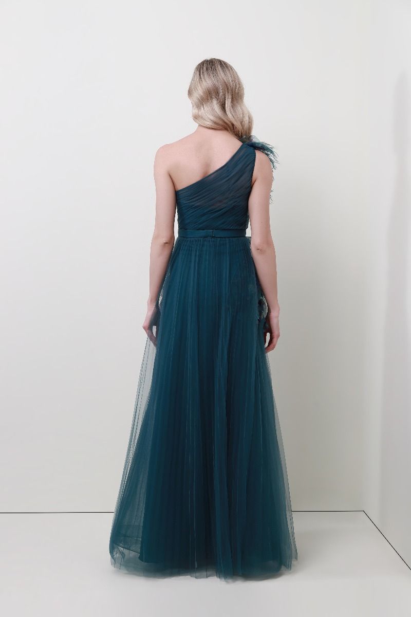 One shoulder frill trimming dress