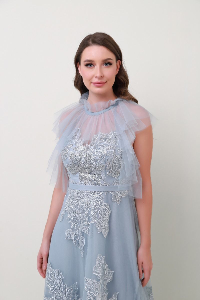 Frill trimming neckline dress