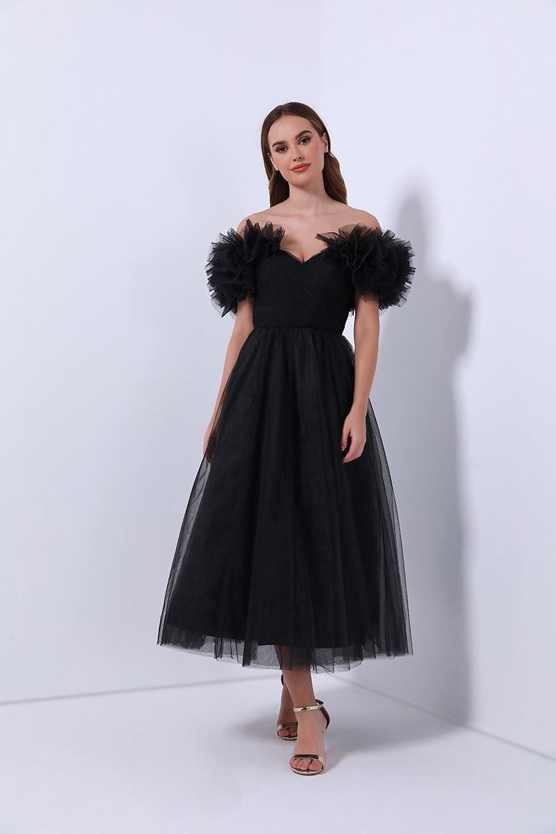 Ruffled puff sleeves dress