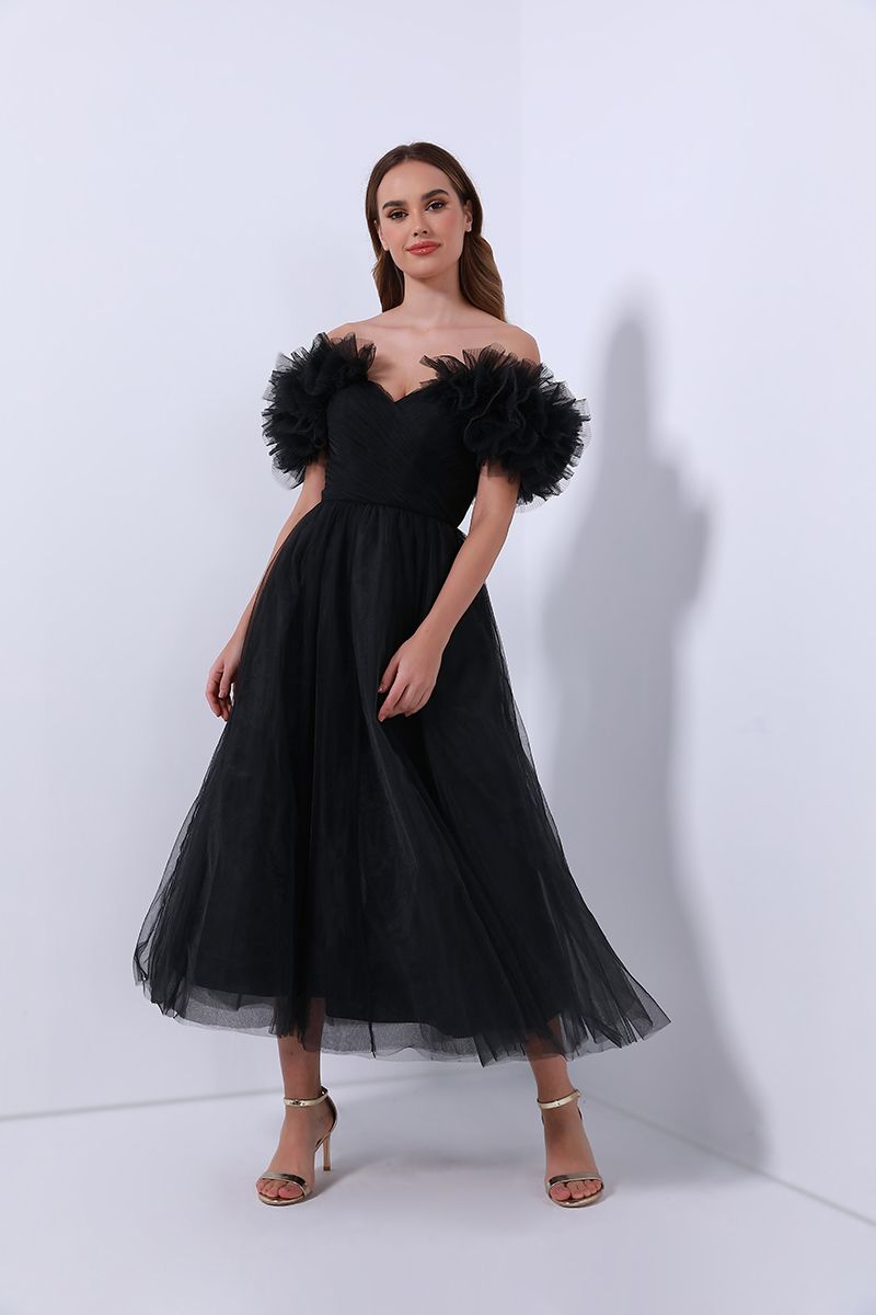 Ruffled puff sleeves dress