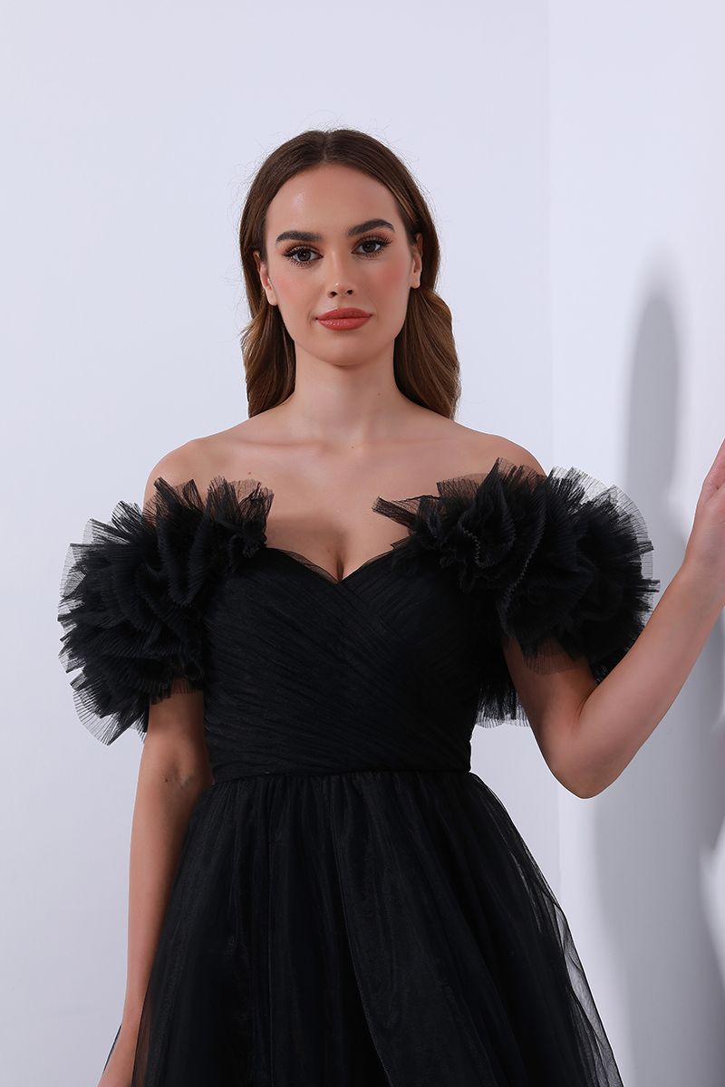 Ruffled puff sleeves dress