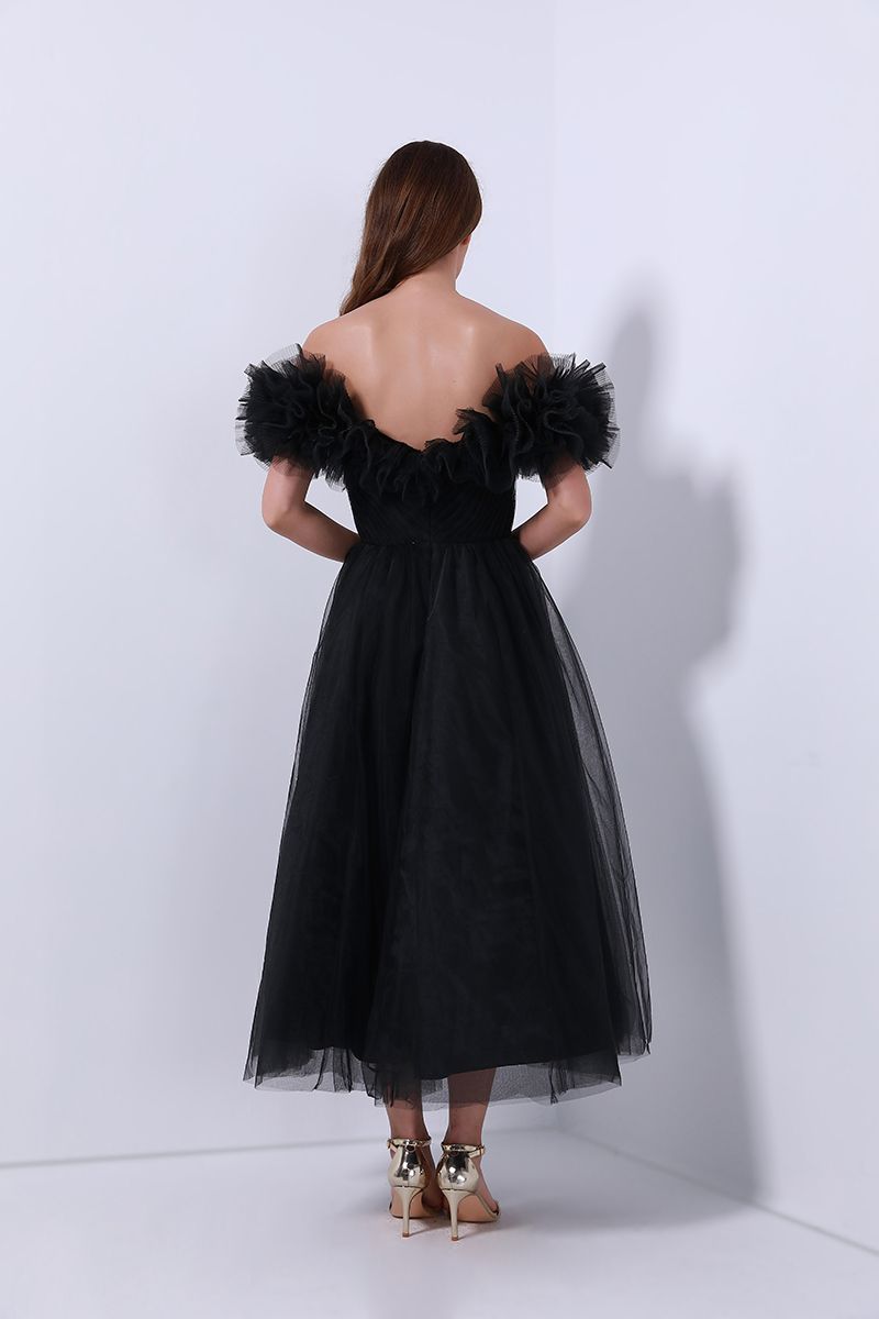 Ruffled puff sleeves dress