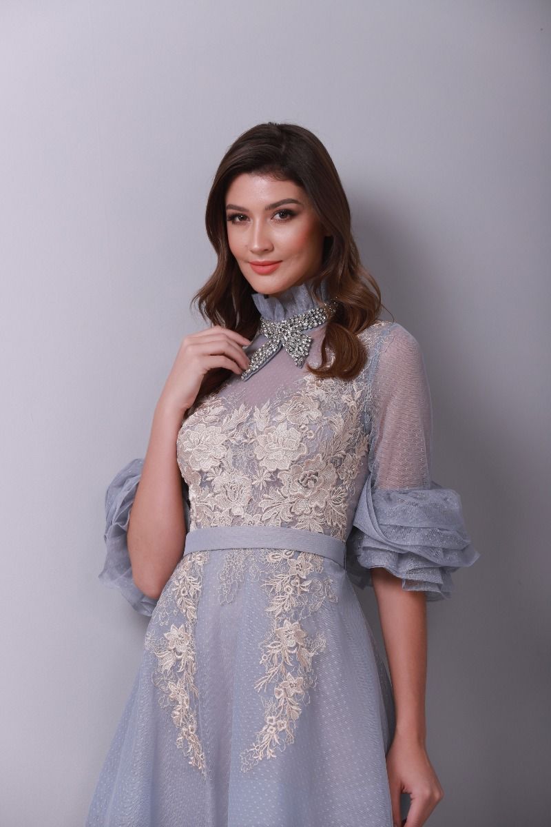 Floral appliqué dress