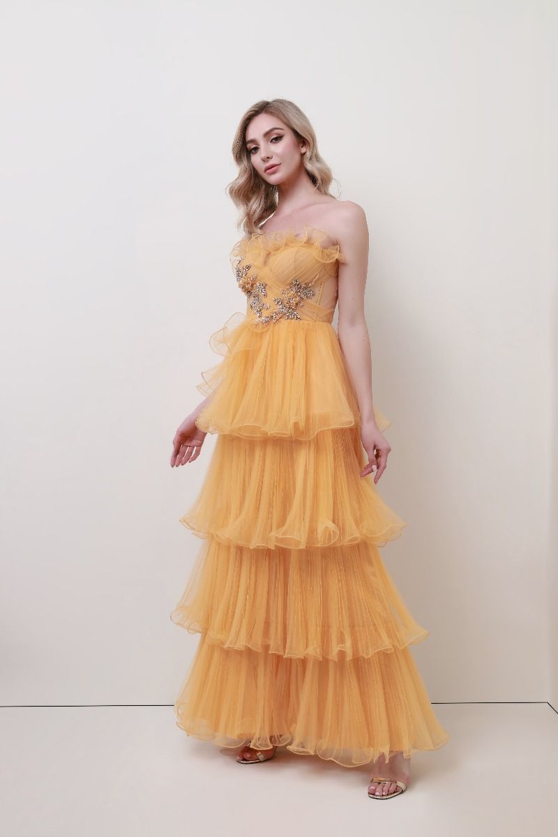 Embellished tiered ruffled dress