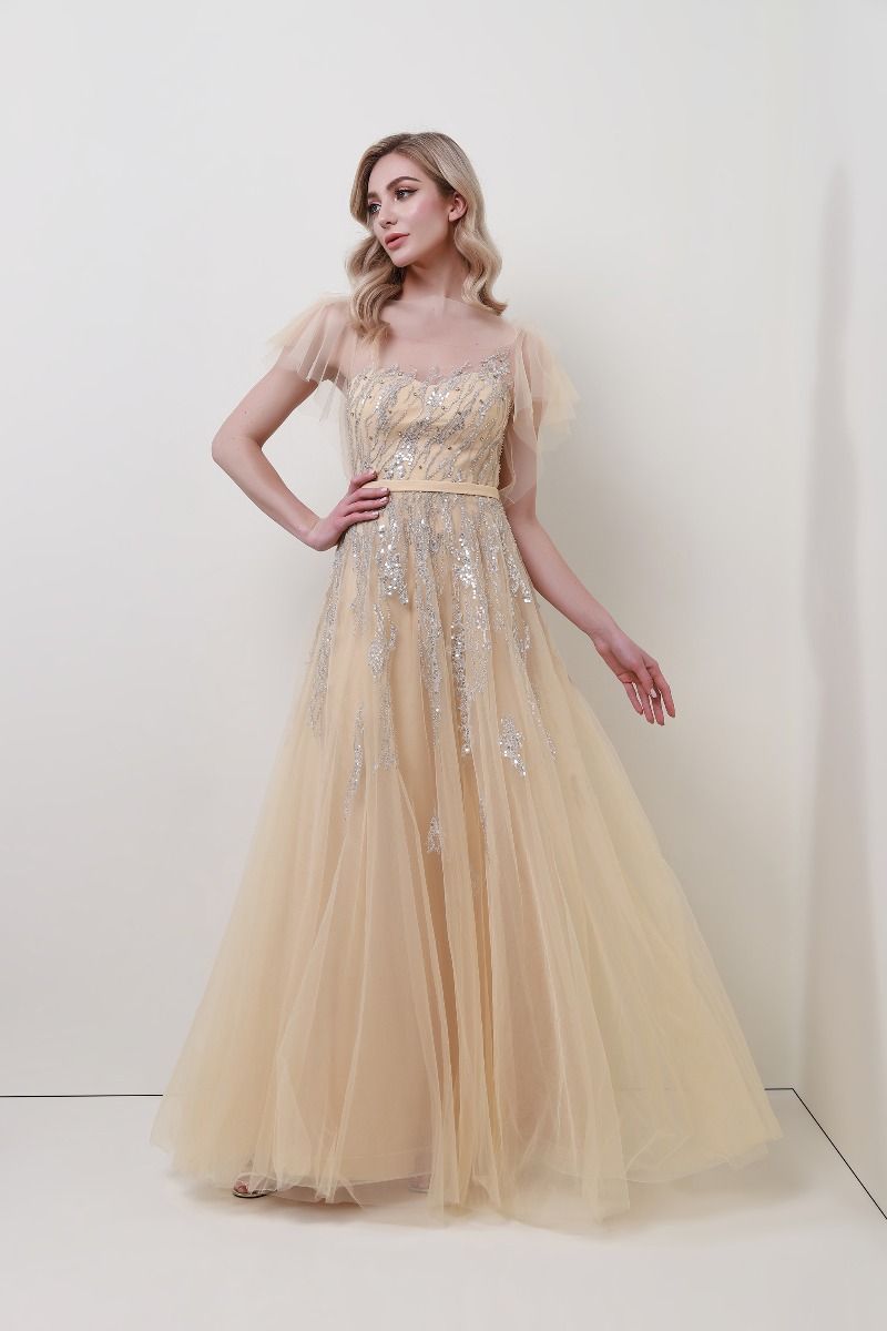 Sheered neckline dress