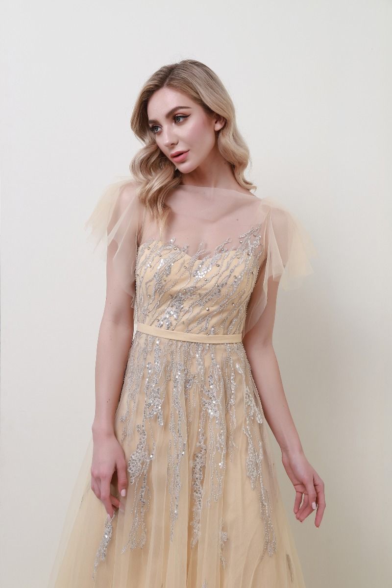 Sheered neckline dress