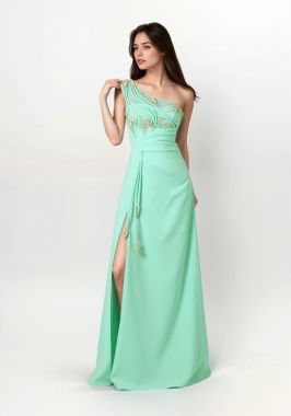 floral applique one-shoulder dress