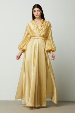 Golden Satin Belted Gown